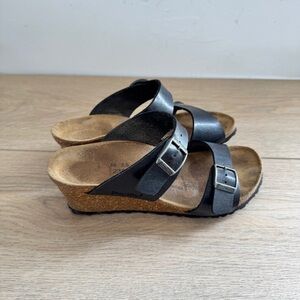 Papillio Birkenstock Dorothy Birko Flor Licorice Black Wedge Sandal Womens US 5